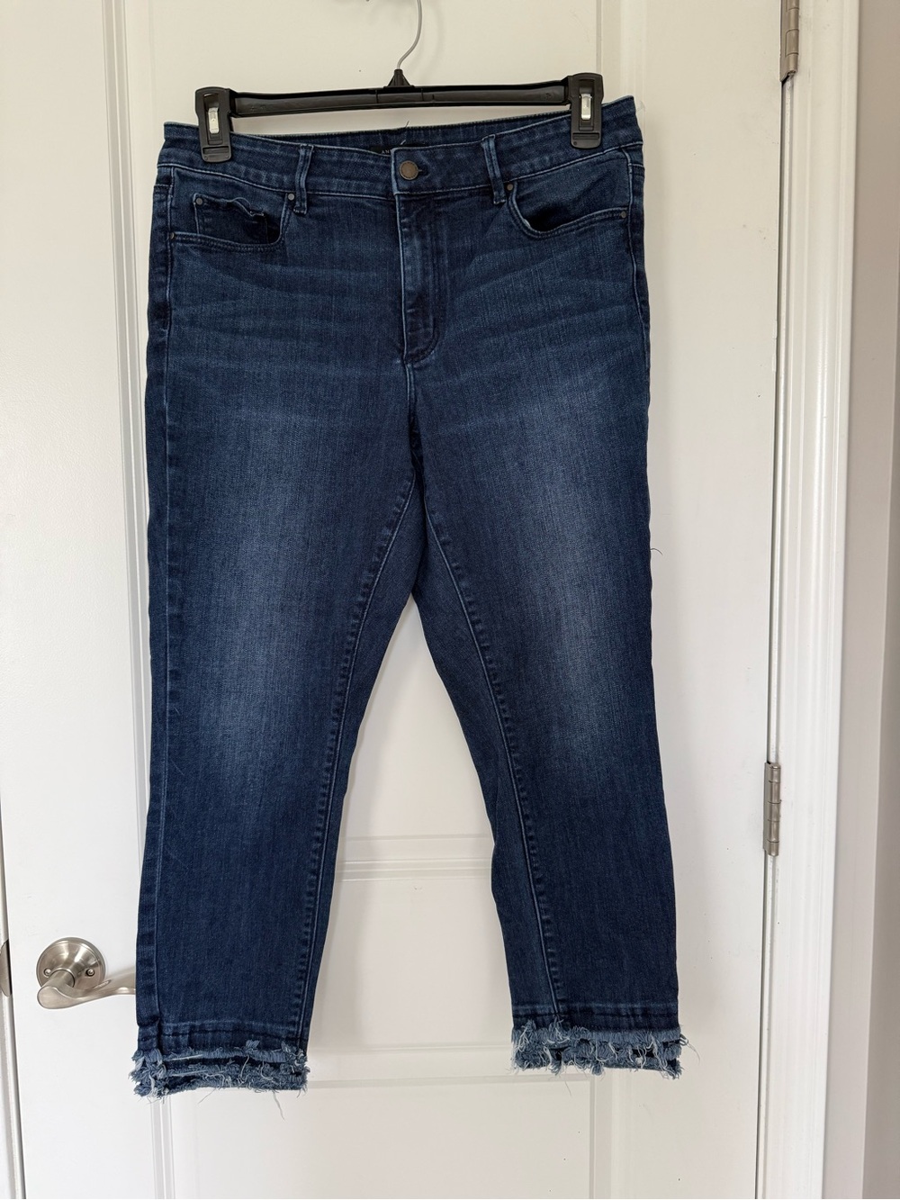 Ann Taylor Dark Blue Cropped Frayed-Hem Jeans